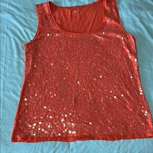 LOFT Women's Red Sequin Tank Top size large.